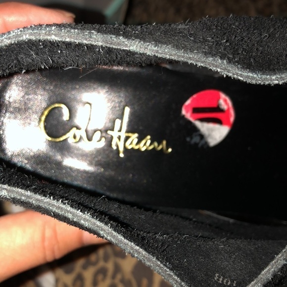 Cole Haan size 10 Black Suede heeled boots Zip back NWOT - Picture 12 of 13